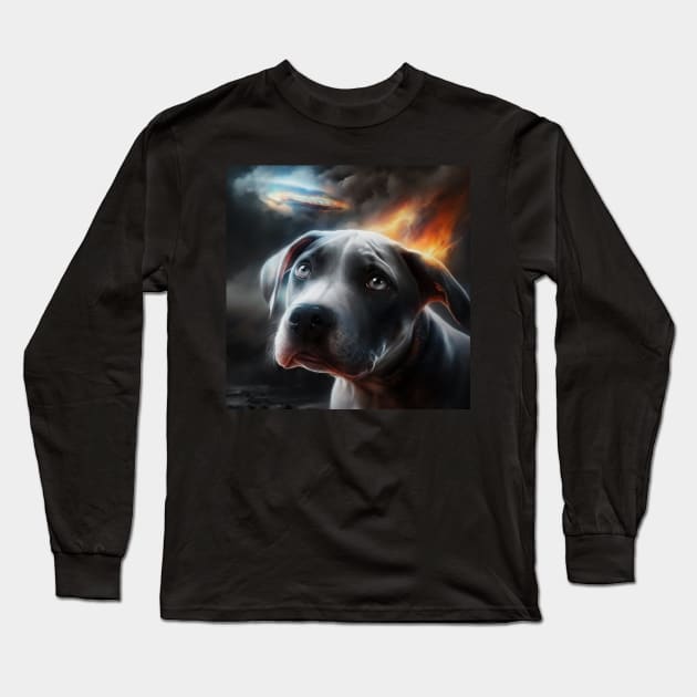 Scared Pit Bull Puppy Long Sleeve T-Shirt by Enchanted Reverie